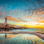 Peggy's cove lighthouse sunset ocean view landscape in Halifax, Nova Scotia