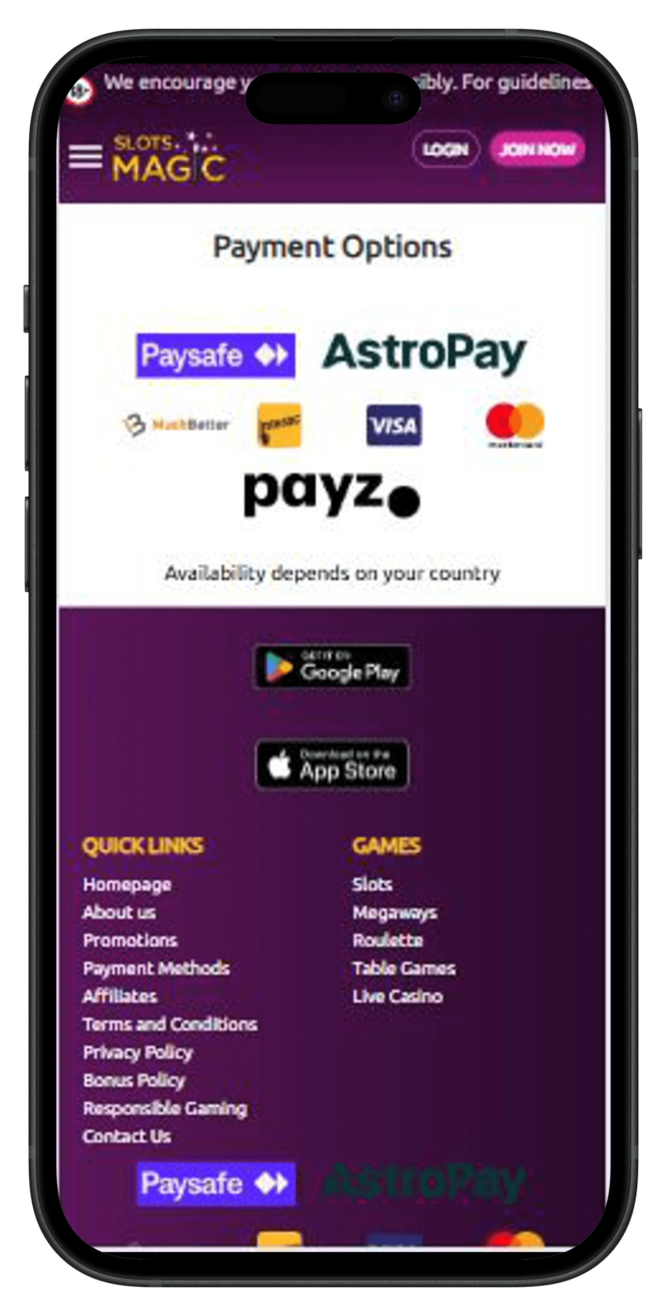 SlotsMagic casino payment method.