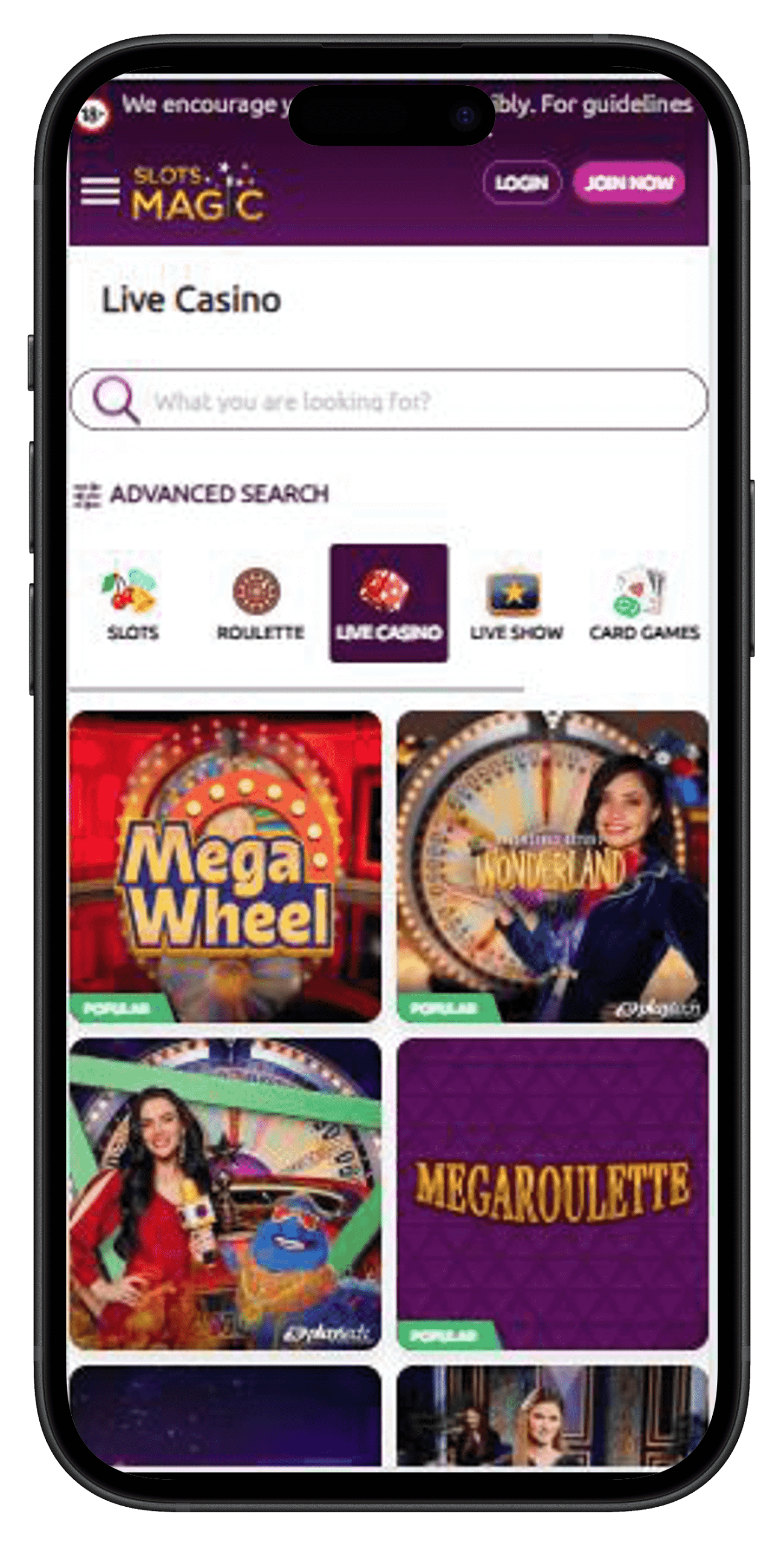 SlotsMagic live casino page-port