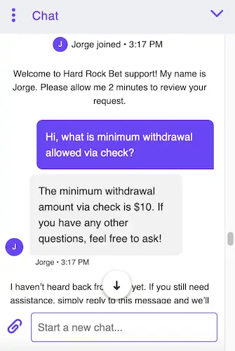 Hard Rock Bet Sportsbook live chat support