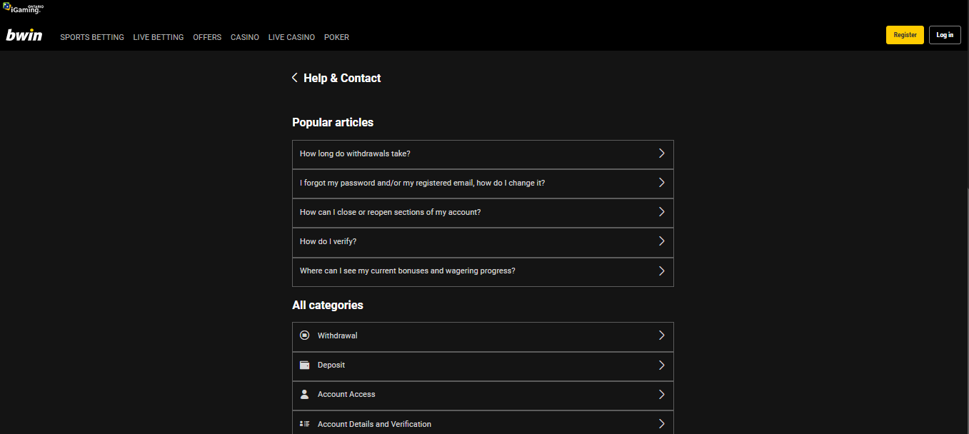 Bwin Canada Help Center