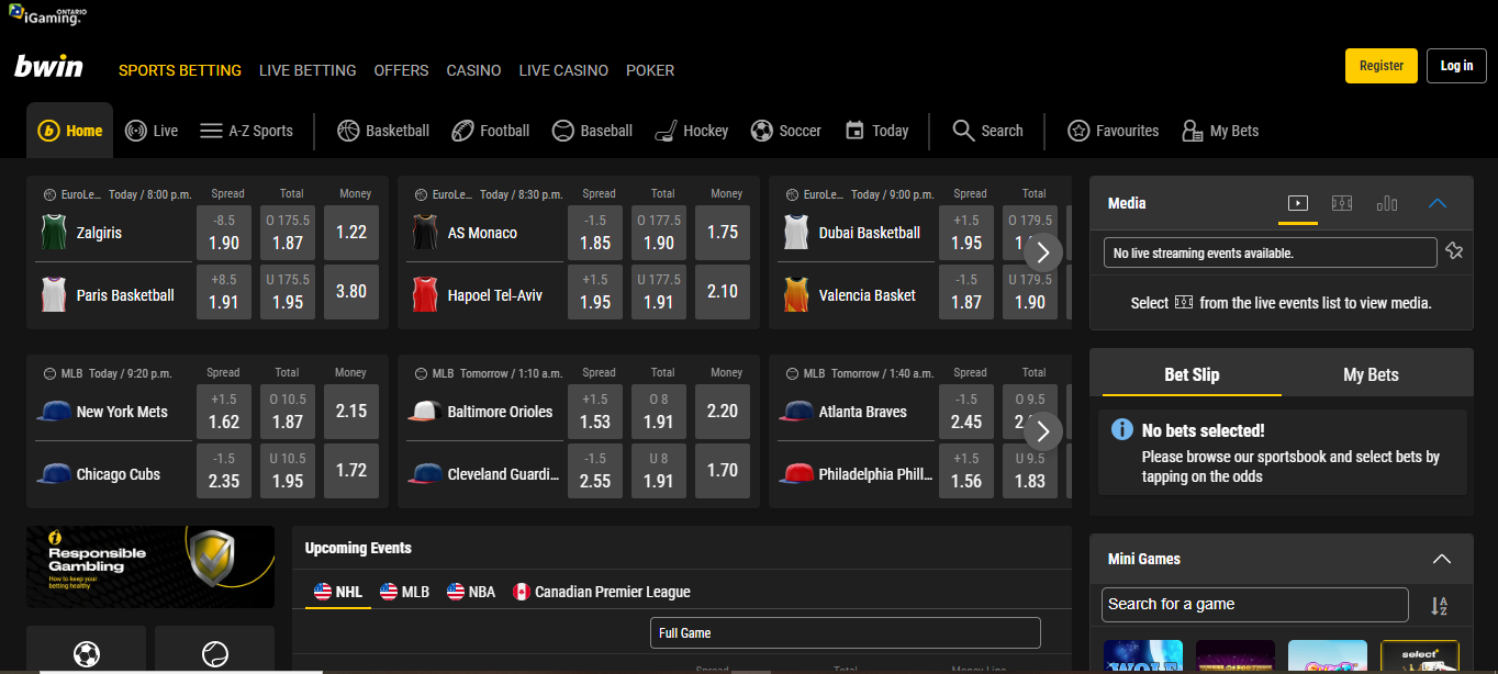 Bwin Sportsbook Canada Home page