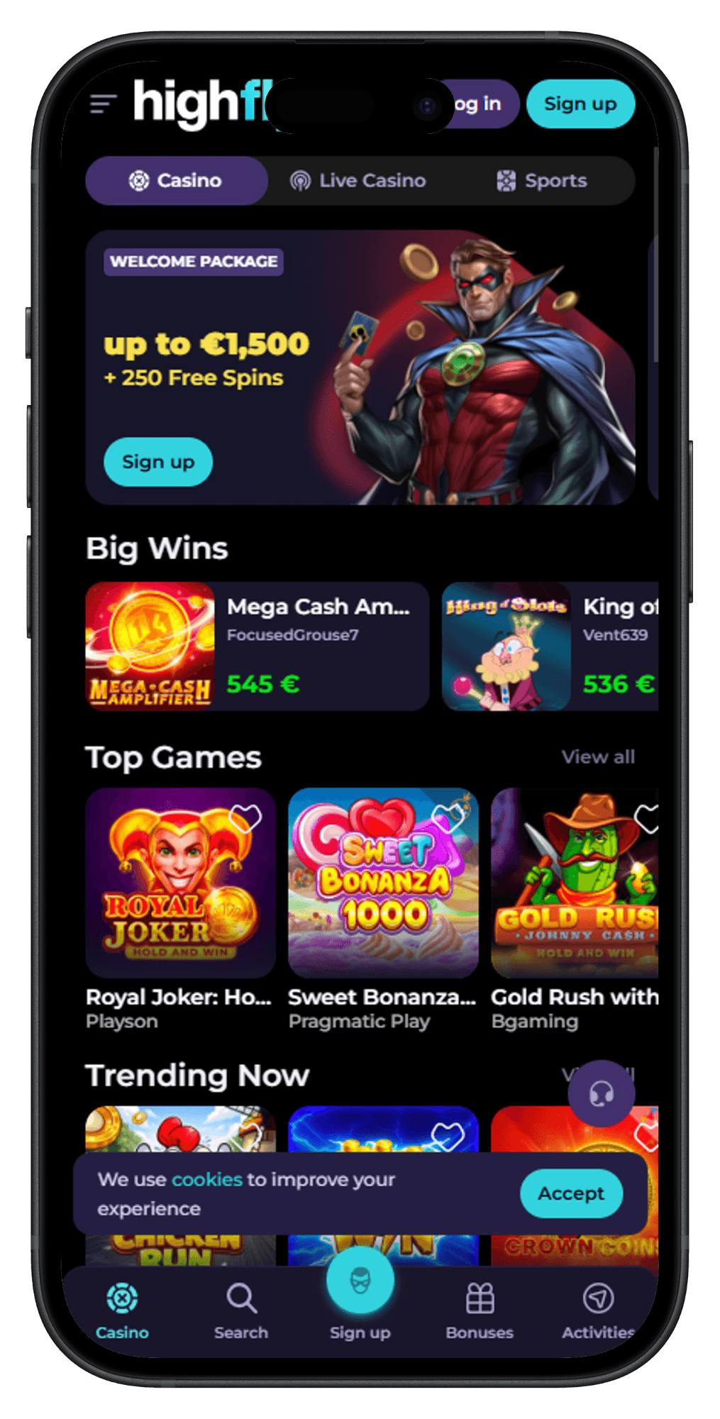 Highflybet Casino Homepage games