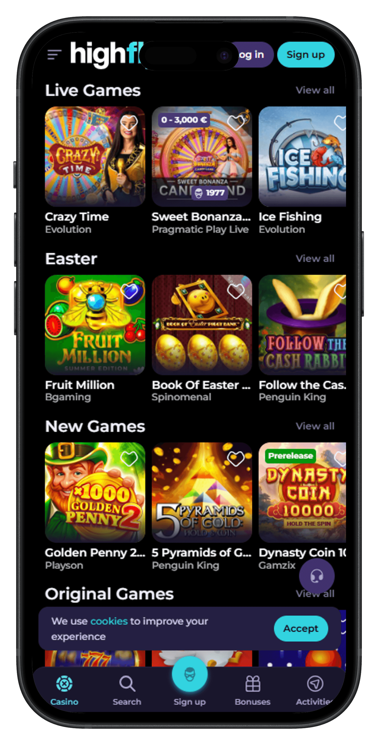 Highflybet Casino live games