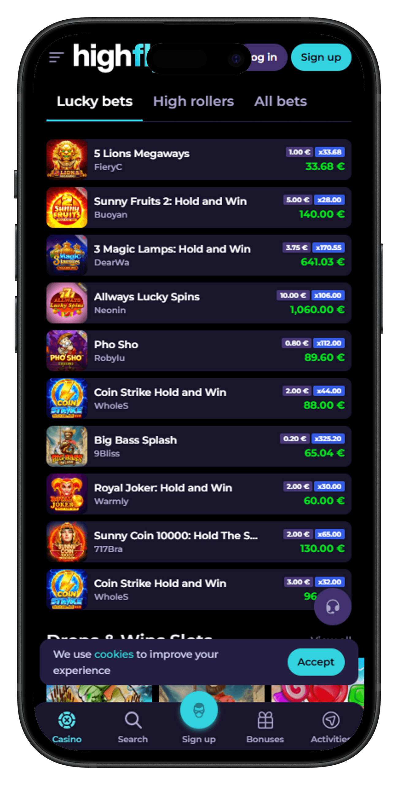 Highflybet Casino lucky bet games