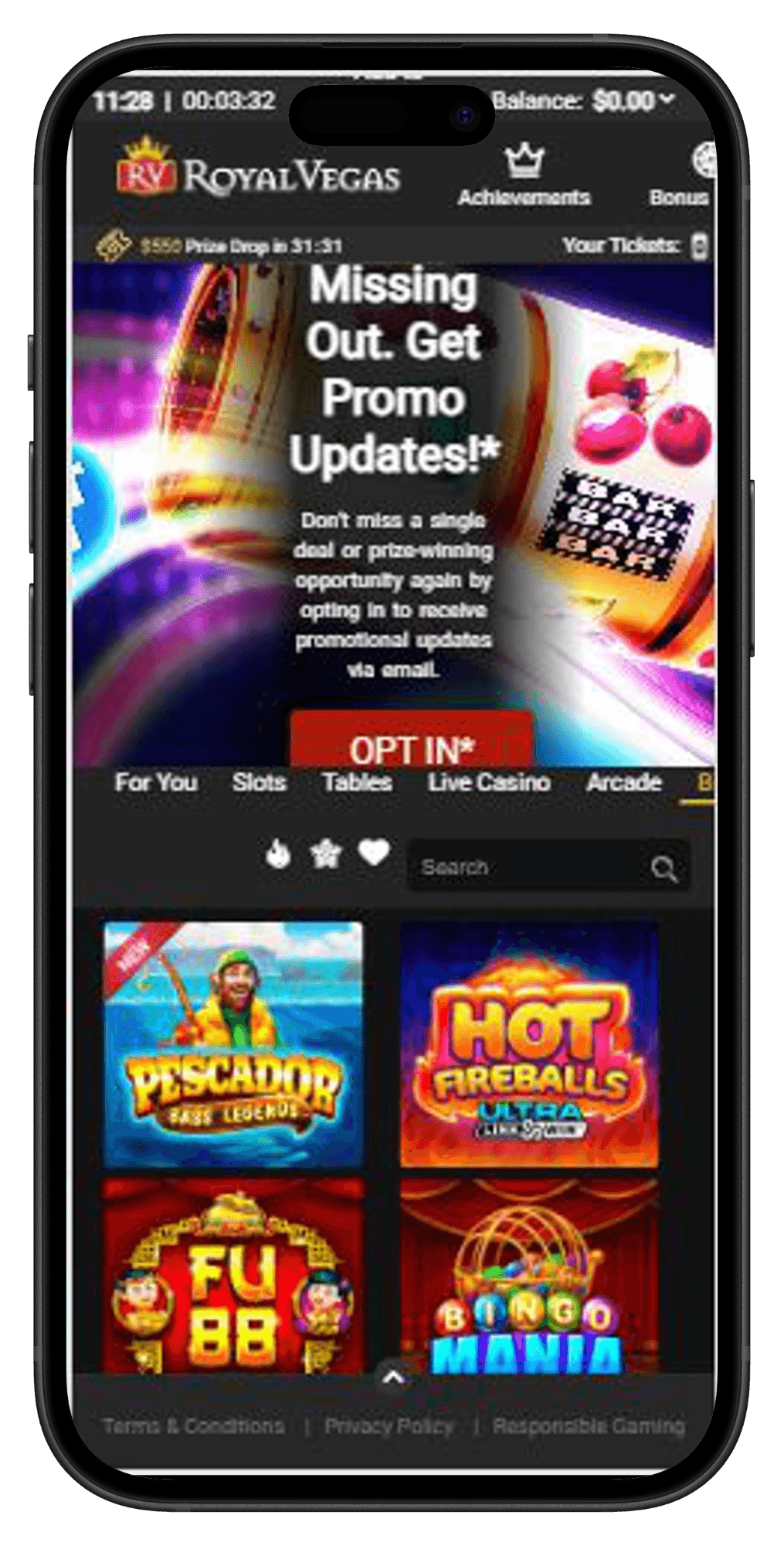 Royal Vegas bingo games page