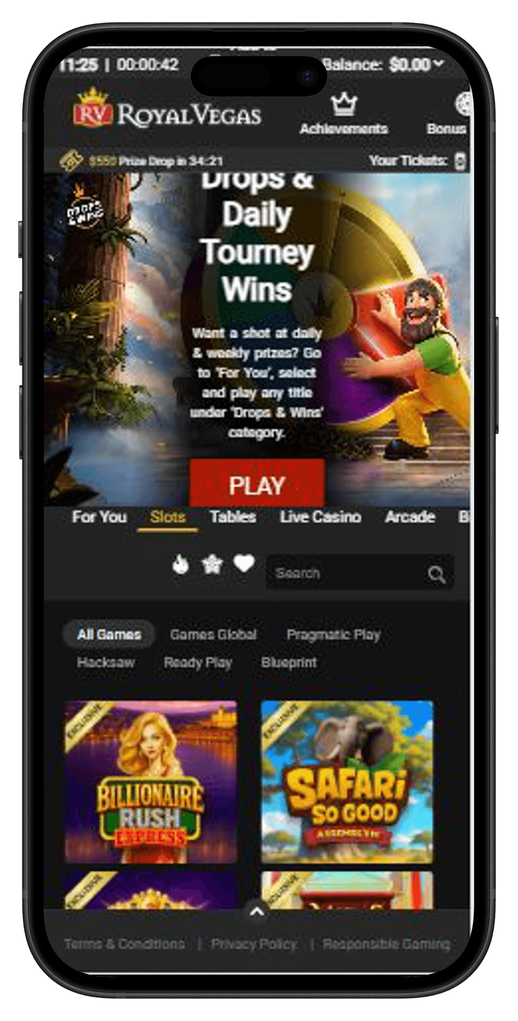 Royal Vegas slots page