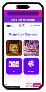 Spinz Casino homepage portrait