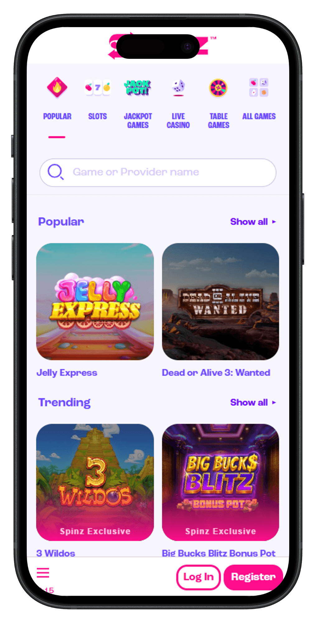 Spinz casino games
