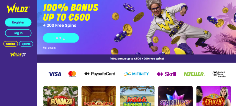 Wildz Casino homepage