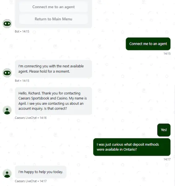 Caesars Sportsbook customer support live chat