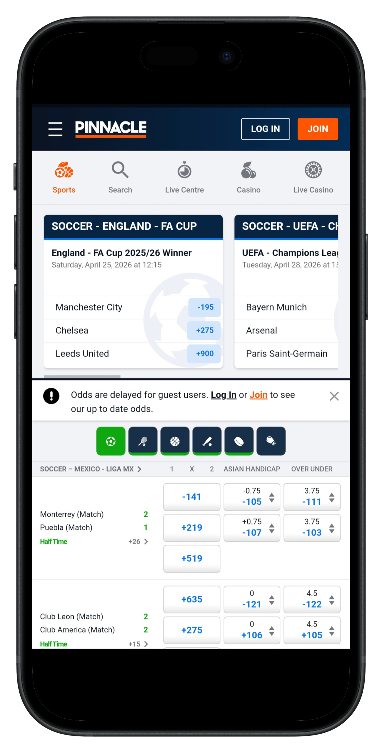 Pinnacle Sportsbook Home Page